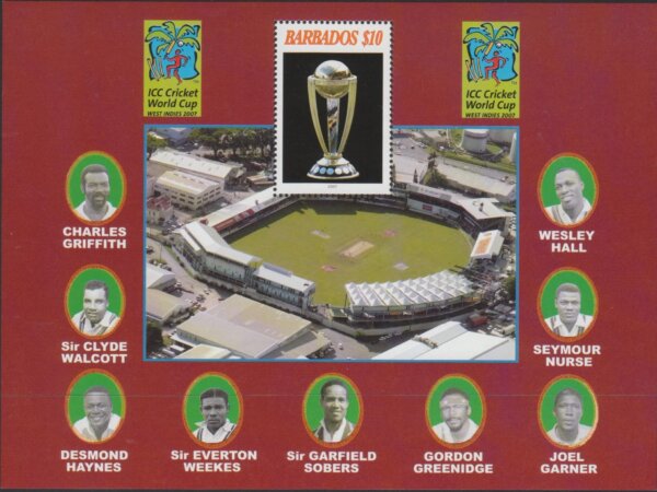 Barbados MSSG1309 - $10 ICC Cricket World Cup Mini Sheet 2007