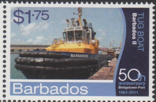 Barbados SG1398- 50th Anniversary of Bridgetown Port - $1.75 Tug Boat Barbados II