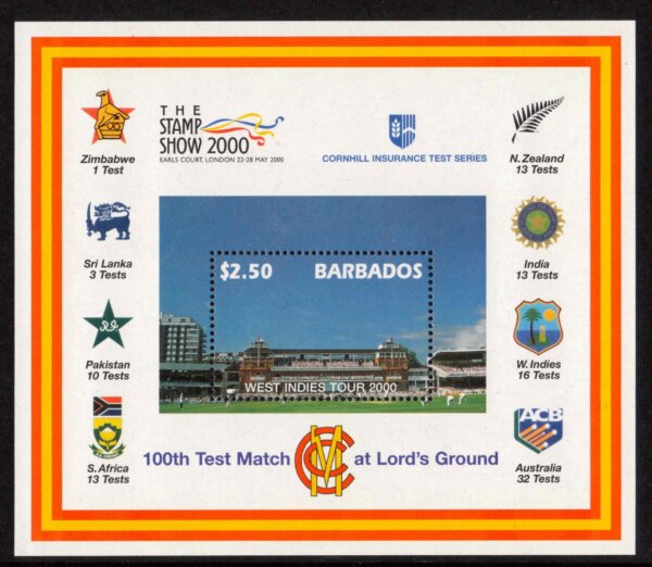 Barbados SGMS1170 - $2.50 West Indies Tour 2000 Mini Sheet