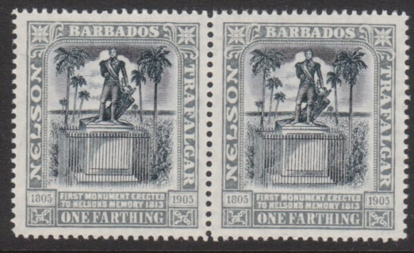Barbados SG158 | Nelson Centenary 1/4d pair