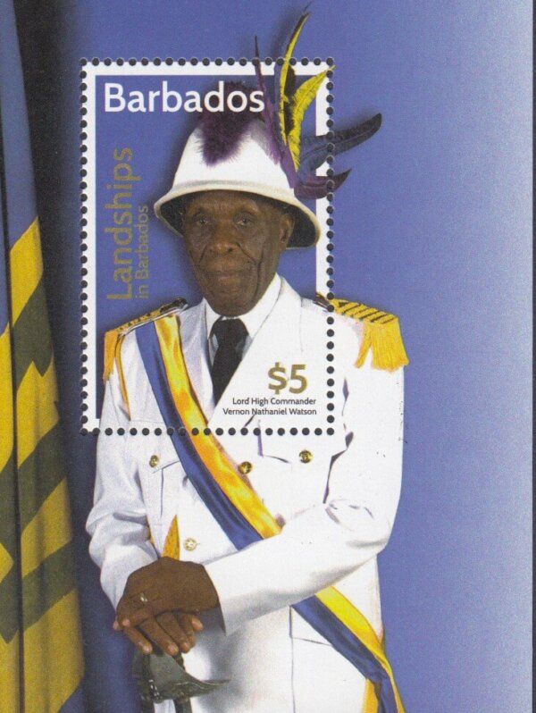 Barbados SGMS1453 - Landships of Barbados $5 souvenir sheet - Lord High Commander Vernon Nathaniel Watson