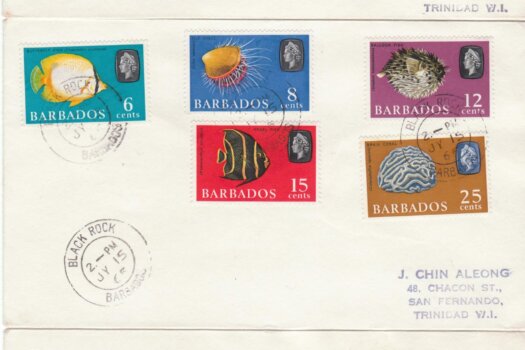 Barbados 1965 Marine Life Definitives FDC - set of 3 covers with Black Rock cancels