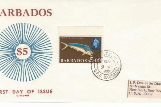 Barbados 1969 $5 Dolphin definitive FDC - illustrated cover