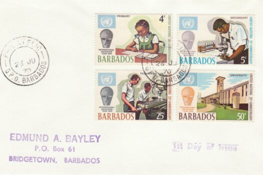 Barbados 1970 International Education Year FDC - plain cover