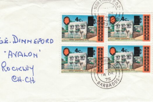 Barbados 1974 4c overprint FDC - plain cover