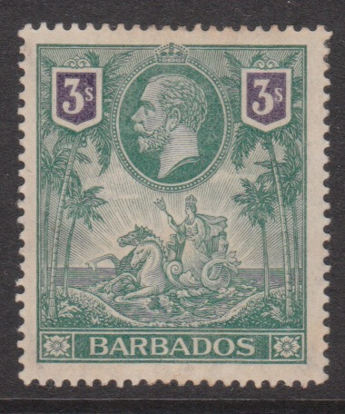 Barbados SG180 George V 3/-