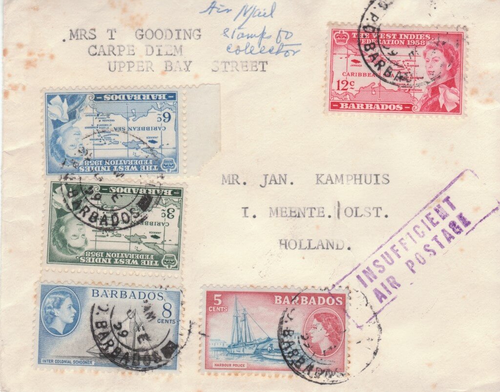 Barbados Insufficient Air Postage cover
