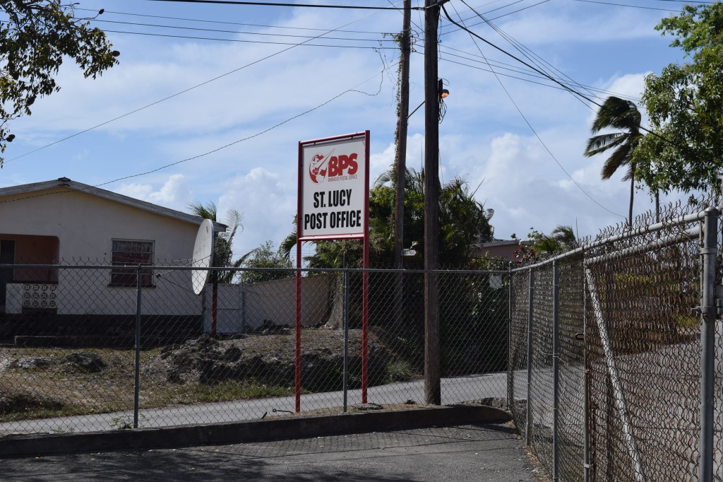 Road sign annoucning you are at St Lucy Post Office, Barbados