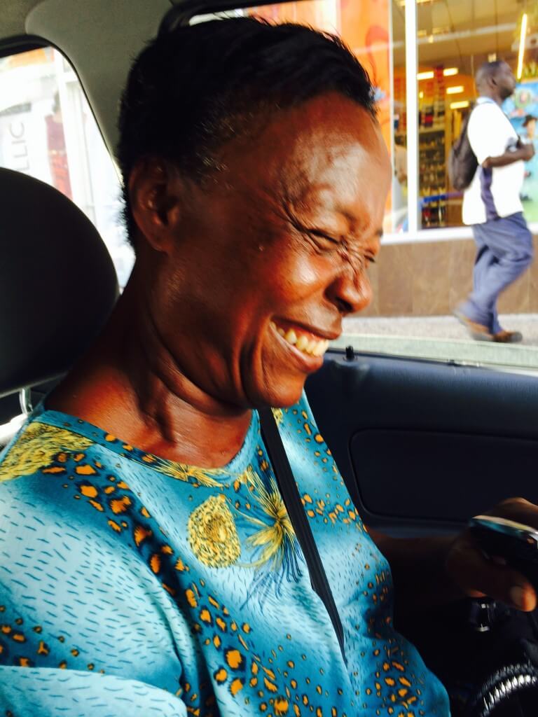 My helpful saviour Marjory in the car in Bridgetown