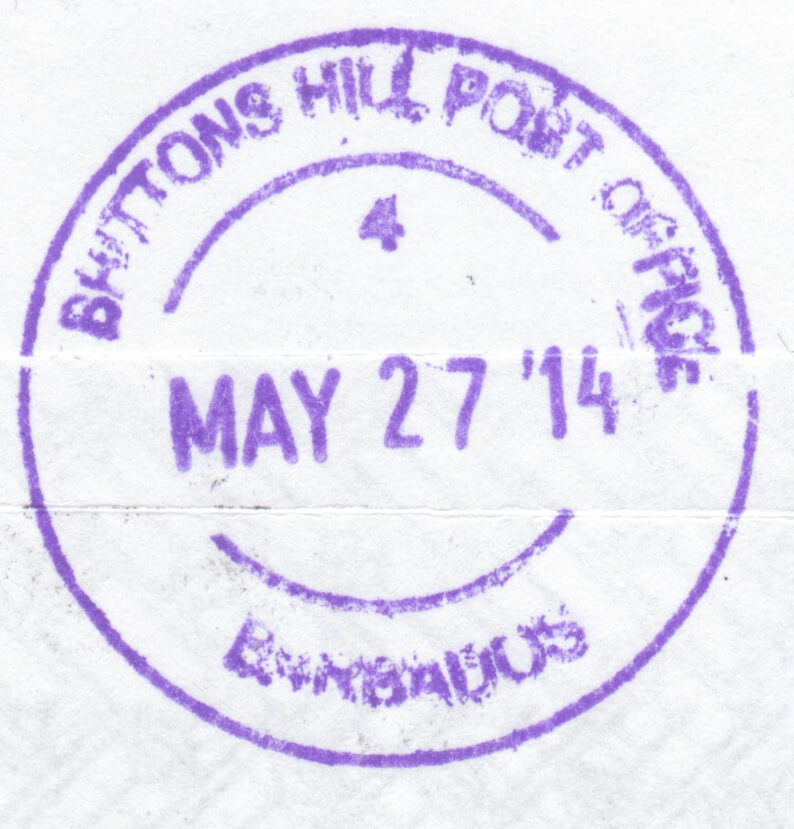 Reverse Cancel from Brittons Hill Post Office, Barbados