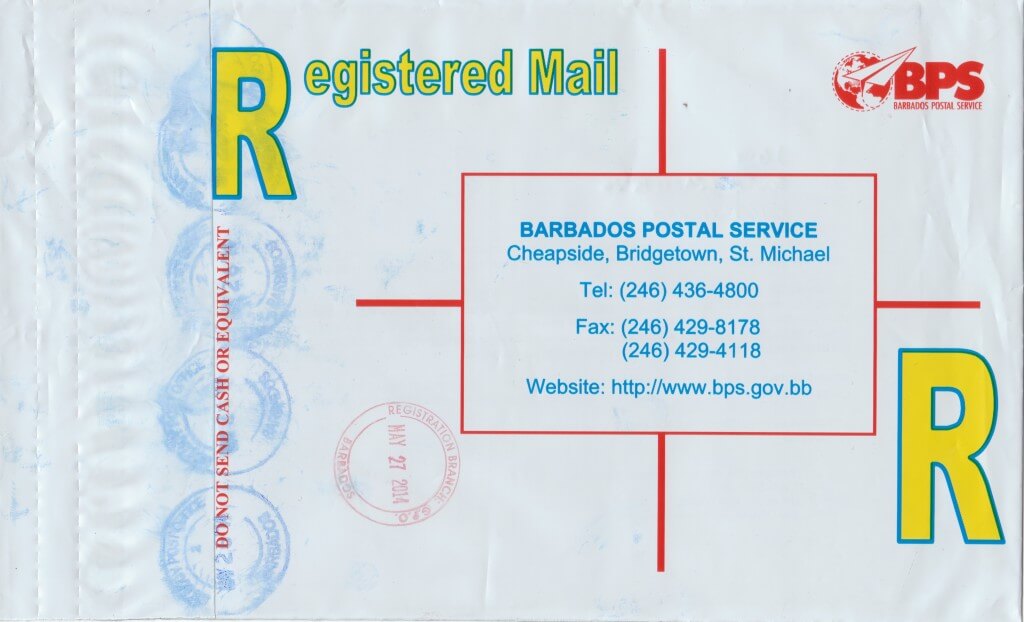 Registered Envelope from St Lucy Barbados