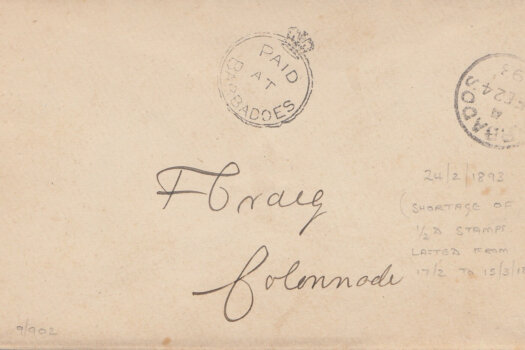 Barbados Crowned Circle handstamp on cover February 1893