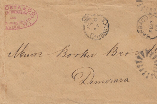 Barbados Crowned Circle handstamp on cover to Demerara British Guiana February 1893