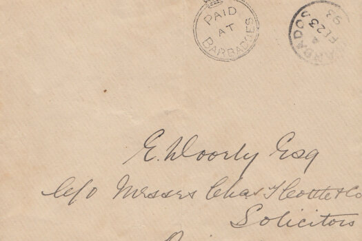 Barbados Crowned Circle handstamp on cover February 1893