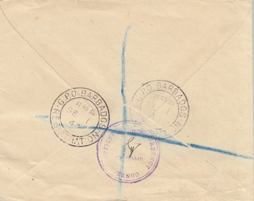 Barbados Registered Letter 1943