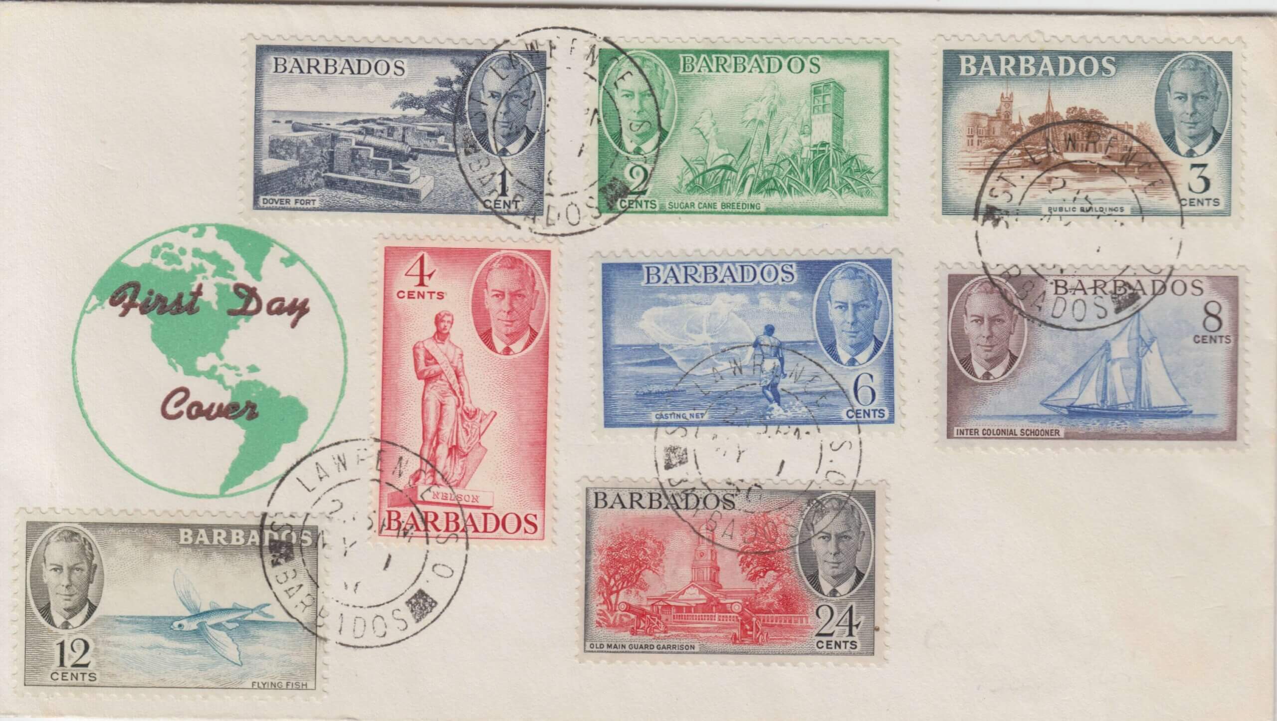 Barbados George VI First Day Cover 1950 - low values