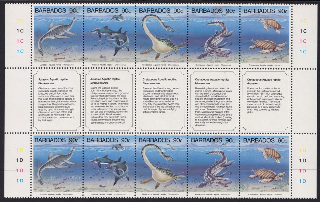 Barbados Prehistoric Aquatic Reptiles Stamps 1993