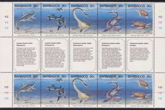 Barbados Prehistoric Aquatic Reptiles Stamps 1993