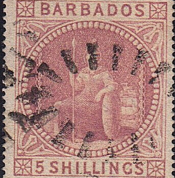 Barbados SG64 5/- Rose used