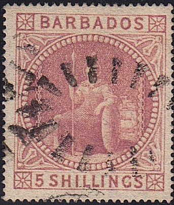 Barbados SG64 5/- Rose used