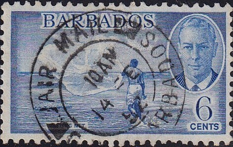 Barbados SG275 George VI 6c stamp 'Casting net'