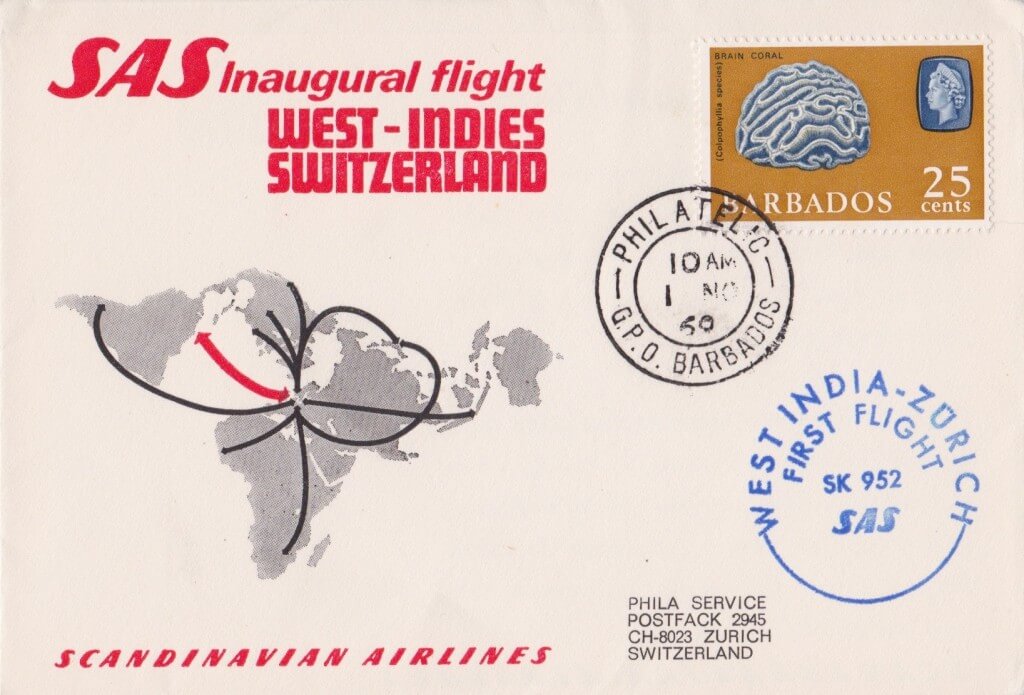 Switzerland to Barbados First Flight Cover