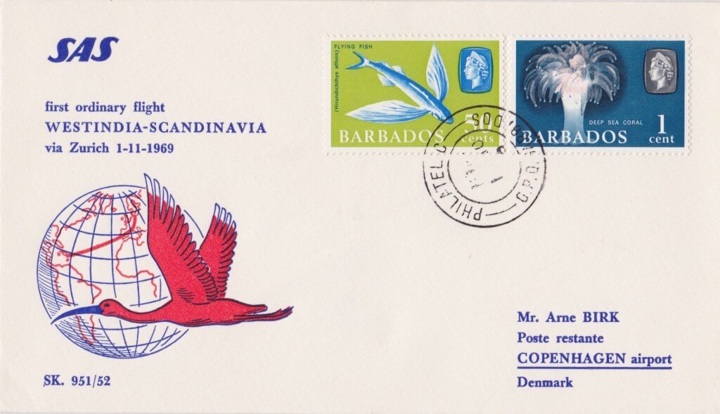 Denmark to Barbados First Flight Cover