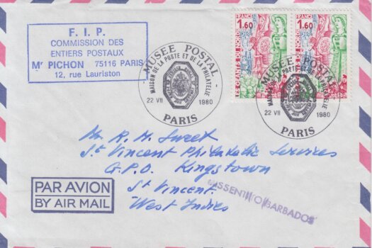 Missent To Barbados cancel on French Cover to St Vincent