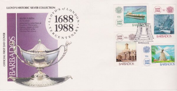 Barbados 1988 Lloyds of London Tercentenary FDC