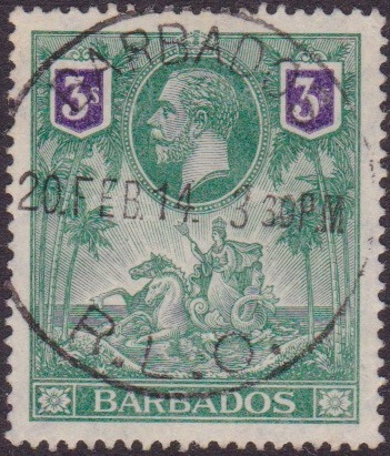 Barbados SG180 George V 3/-