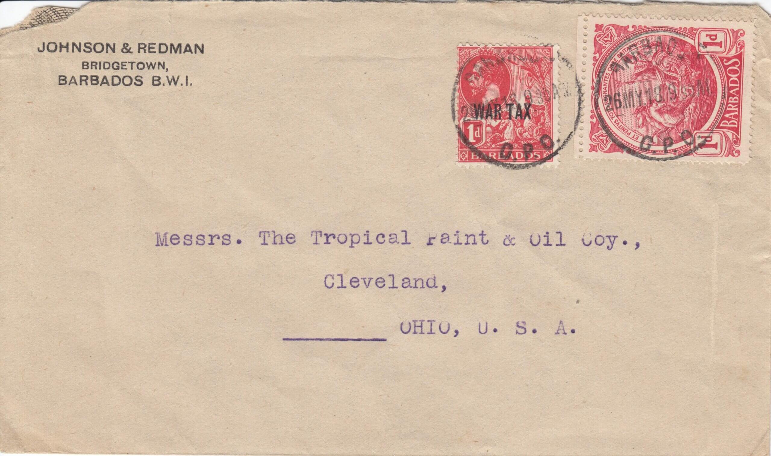 Possible Barbados booklet stamp on cover