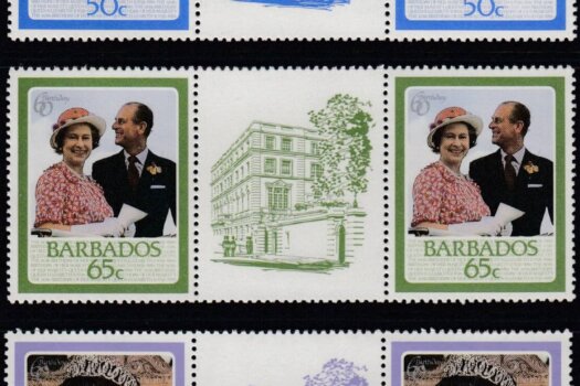 Barbados SG 810-814 | 60th Birthday of QEII Gutter Pairs