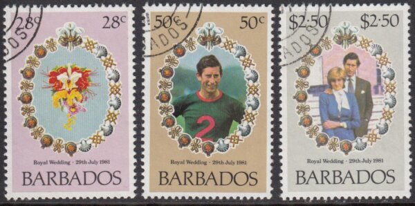 Barbados SG674-676 | Royal Wedding 1981