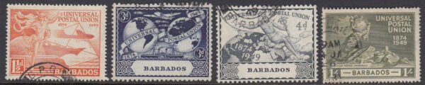 Barbados SG267-270 | 75th Anniversary of Universal Postal Union (UPU) 1949 (Used)