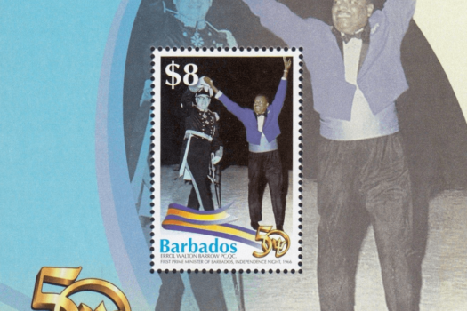 Barbados Stamps 50th Anniversary of Independence $8.00 mini sheet – Errol Walton Barrow celebrating Independence in 1966