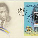 Barbados Stamps 50th Anniversary of Independence $8.00 mini sheet First Day Cover – Errol Walton Barrow celebrating Independence in 1966