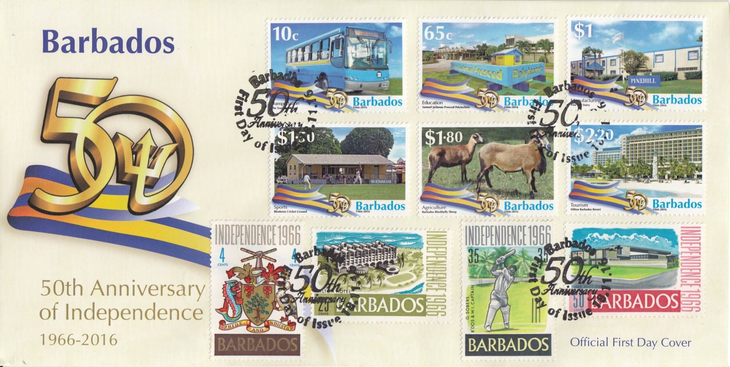 Barbados 50th Anniversary of Independence double dated First Day Cover