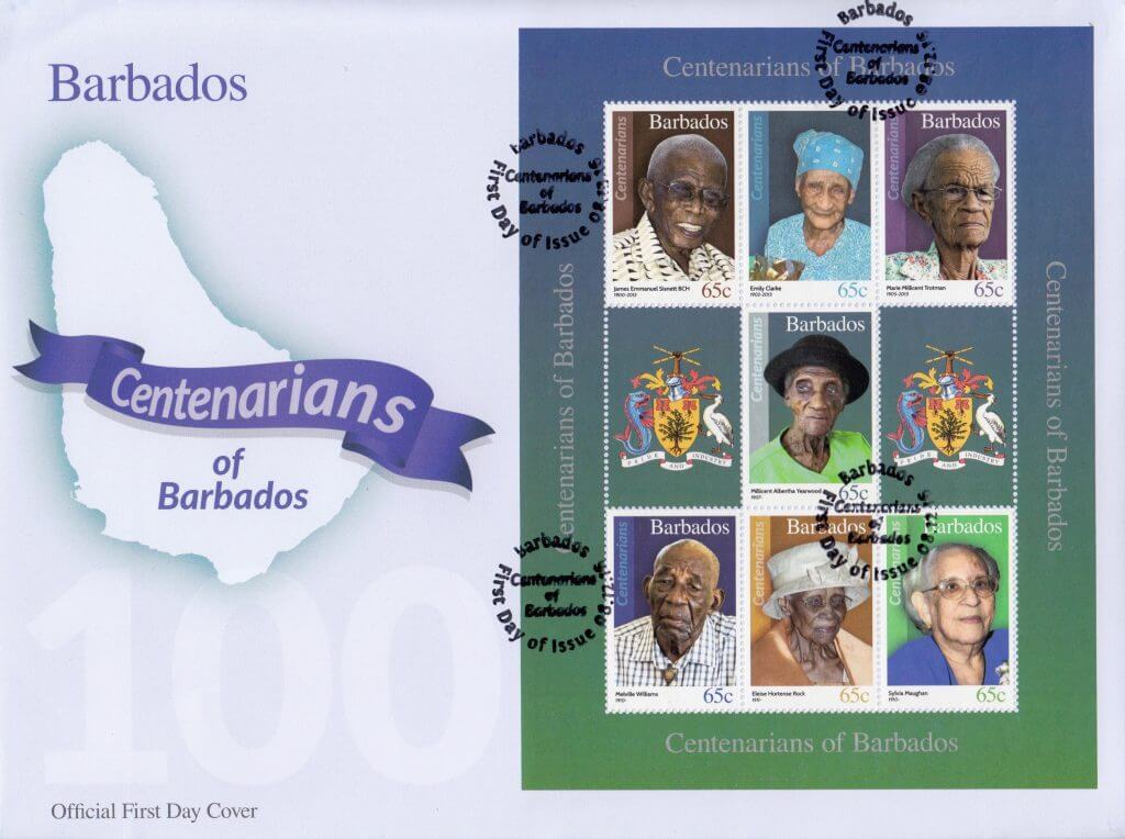 Centenarians of Barbados Souvenir Sheet First Day Cover 