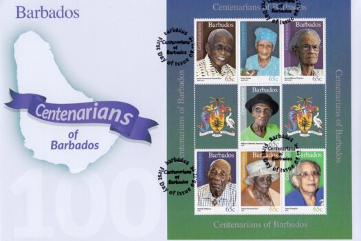 Centenarians of Barbados Souvenir Sheet First Day Cover