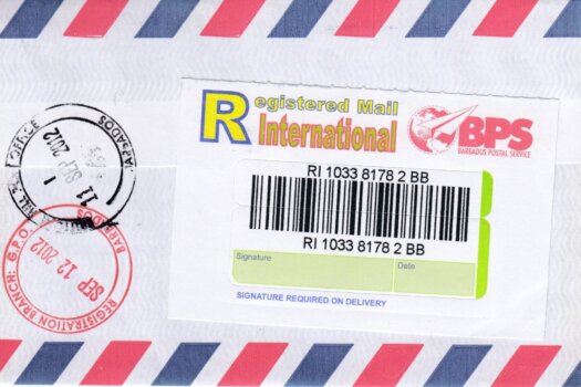 Barbados Registered Cover 2012