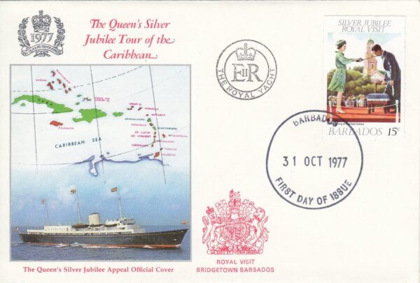 The Queens Silver Jubilee Tour of the Caribbean Commemorative Cover 1977