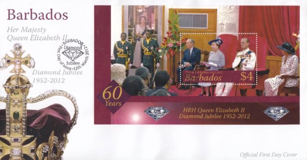 Barbados 2012 HRH Queen Elizabeth II Diamond Jubilee Mini Sheet FDC