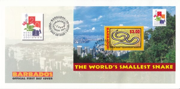 Barbados 2001 Hong Kong 2001 Stamp Exhibition Mini Sheet FDC