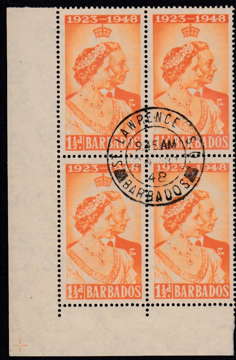 Barbados Royal Silver Wedding 1½d stamp block SG265