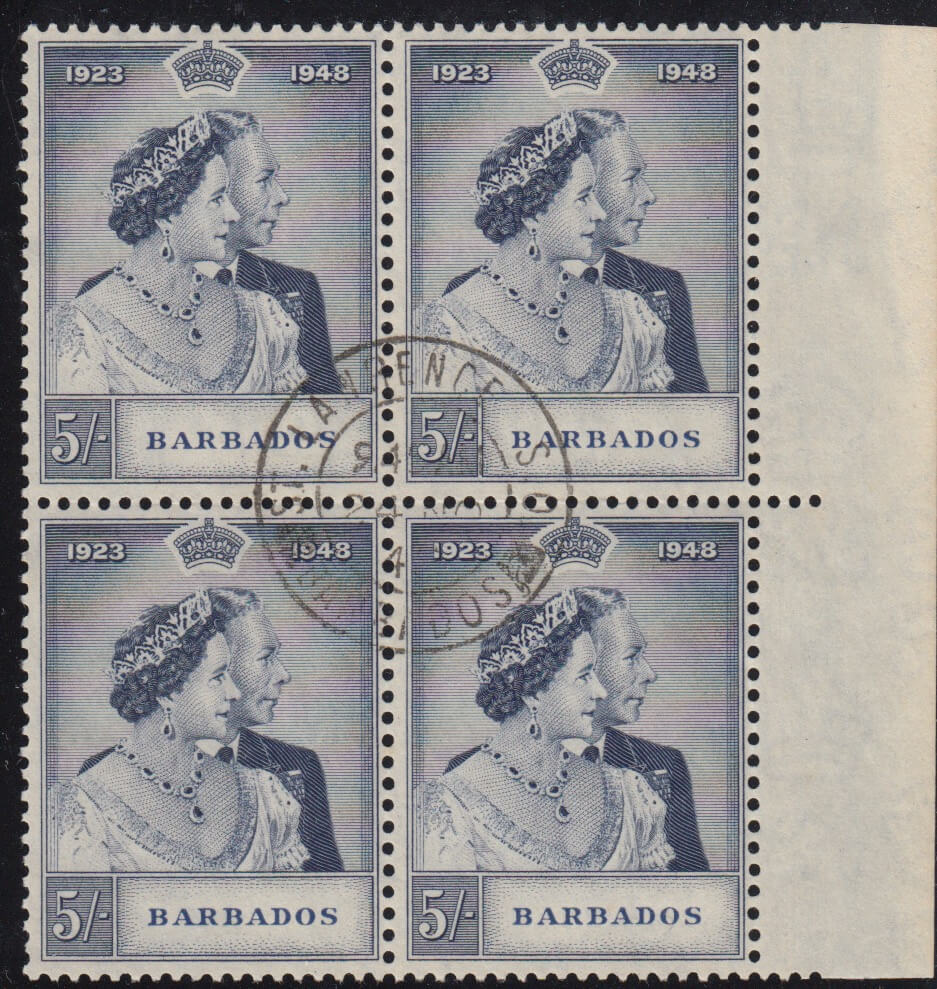 Barbados Royal Silver Wedding 5/- stamp block SG266