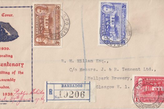 Barbados Tercentenary of General Assembly First Day Cover 1939