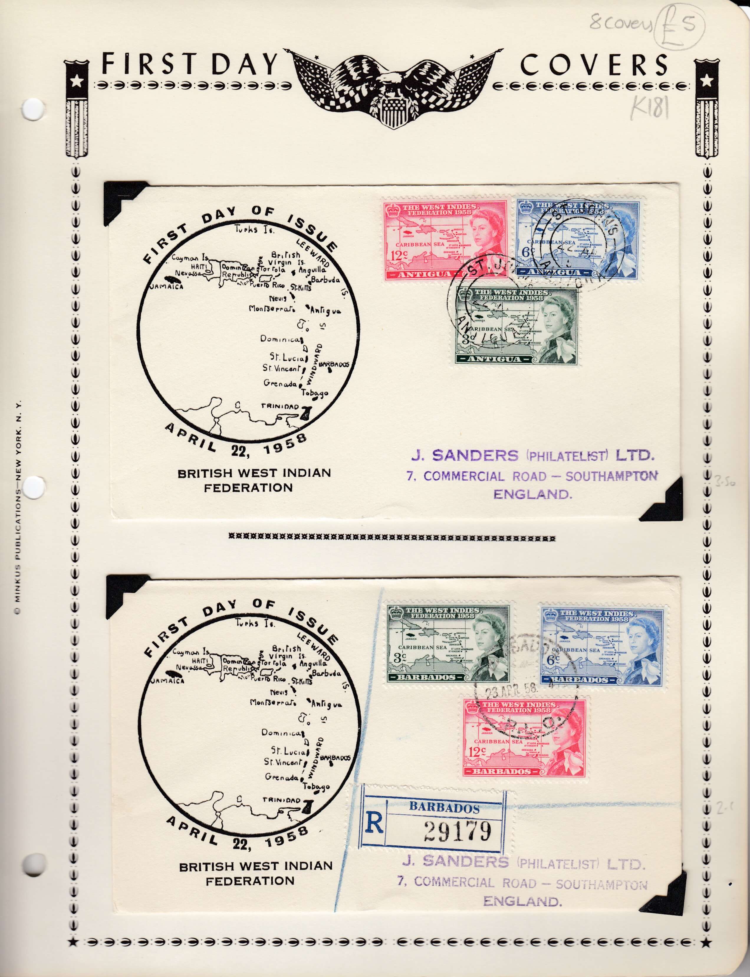 British West Indies 1958 FDC - Antigua and Barbados