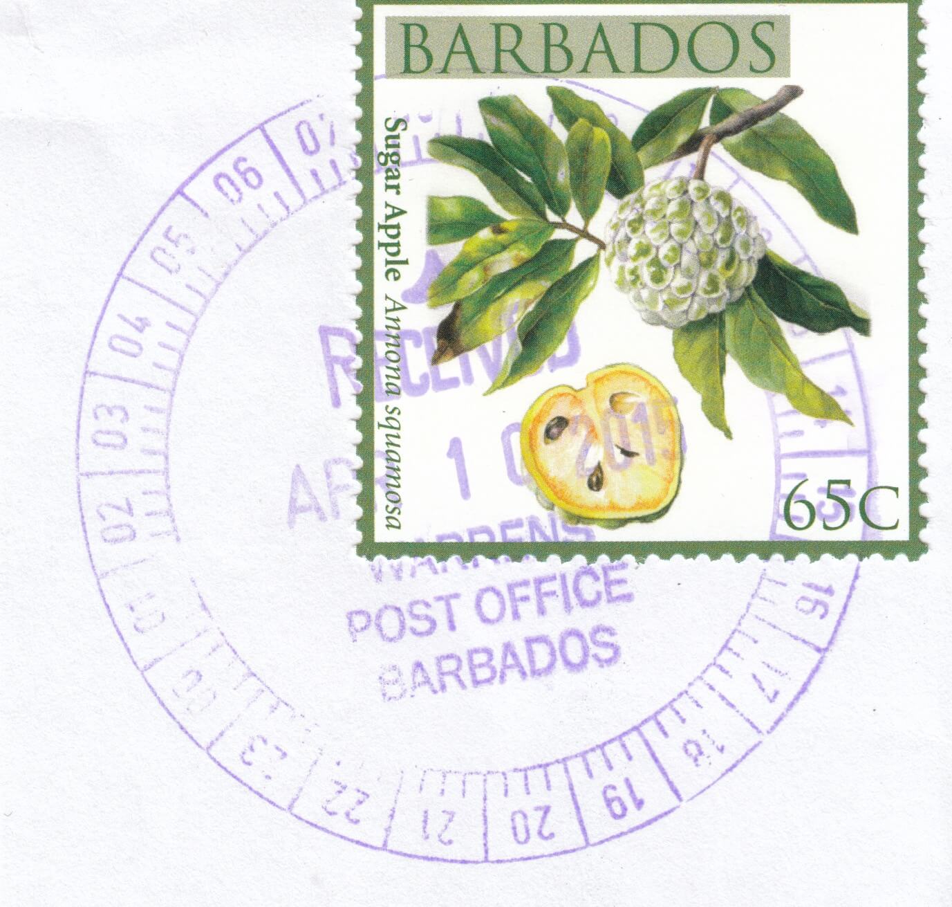 Cancel from Warrens Post Office, Barbados dated 2015