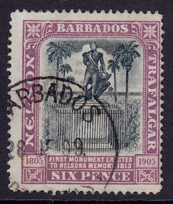 Barbados SG150 | Nelson Centenary 6d Black & Mauve used