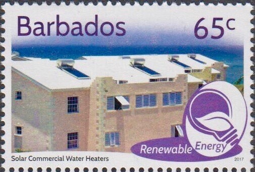 Barbados Renewable Energy - 65c stamp - Solar Commercial Water Heater